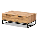 Table basse à 2 tiroirs Franklin en bois de chêne marron et métal noir