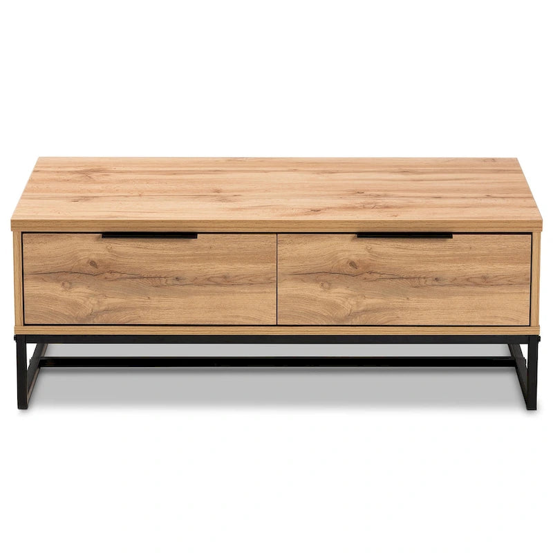 Table basse à 2 tiroirs Franklin en bois de chêne marron et métal noir