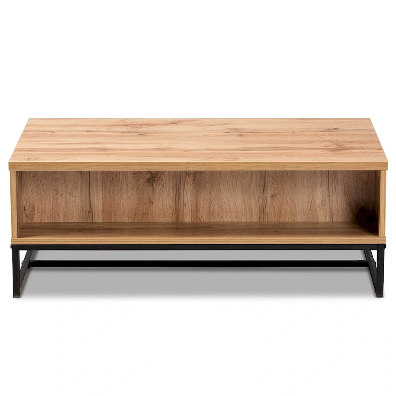 Table basse à 2 tiroirs Franklin en bois de chêne marron et métal noir