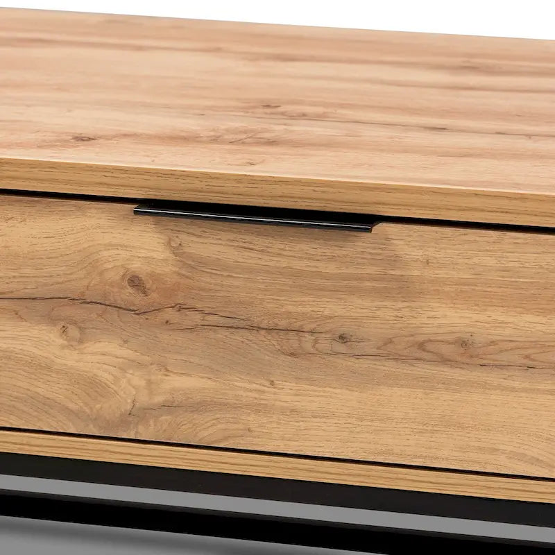 Table basse à 2 tiroirs Franklin en bois de chêne marron et métal noir