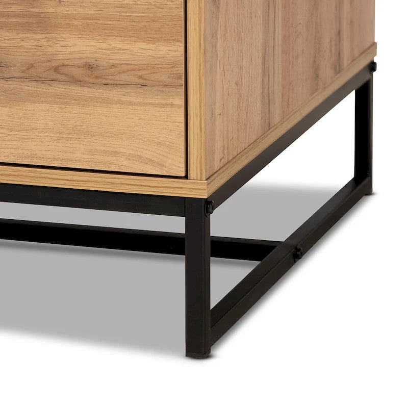 Table basse à 2 tiroirs Franklin en bois de chêne marron et métal noir
