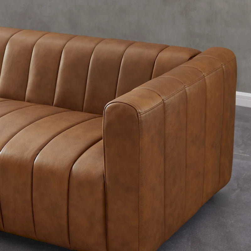 Canapé Designer en Cuir Pleine Fleur Clarence Mid-Century de Couleur Tan