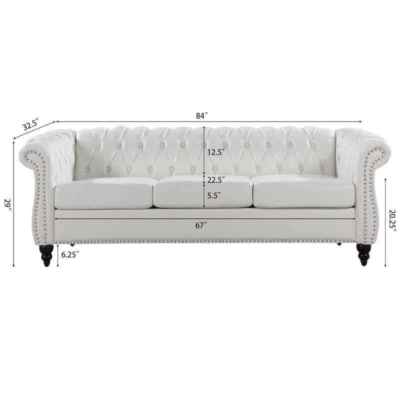 Canapé 3 places Chesterfield avec accoudoirs roulés (modèle 84)