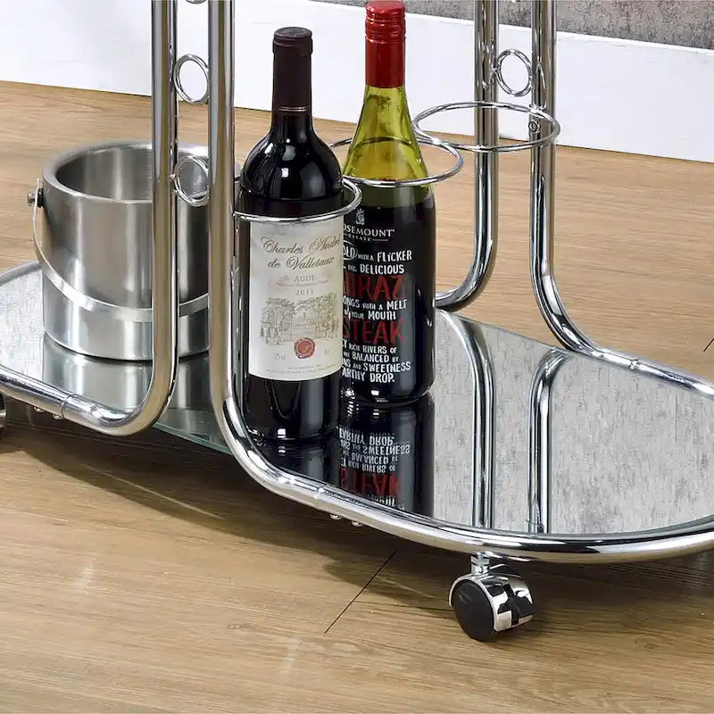 Desserte Daxton moderne en chrome et verre trempé sur roulettes par Furniture of America