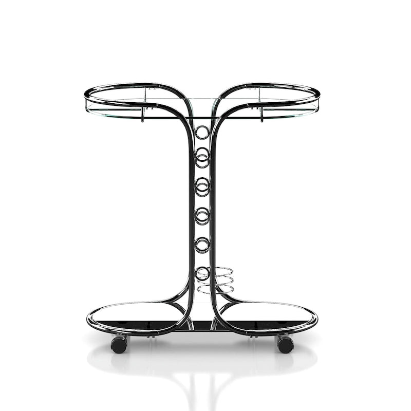 Desserte Daxton moderne en chrome et verre trempé sur roulettes par Furniture of America