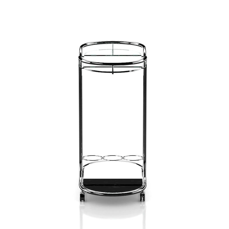 Desserte Daxton moderne en chrome et verre trempé sur roulettes par Furniture of America