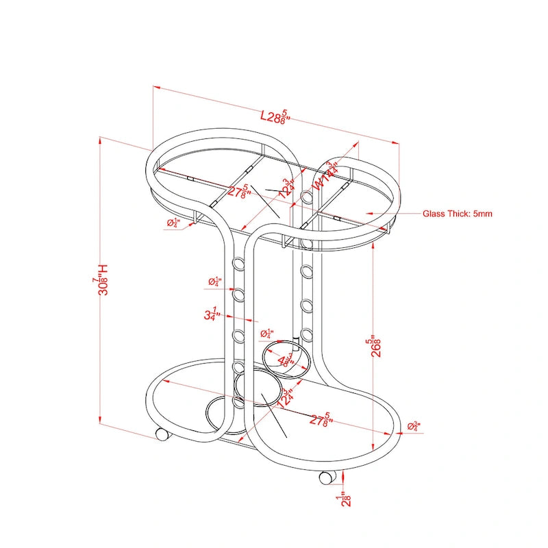 Desserte Daxton moderne en chrome et verre trempé sur roulettes par Furniture of America
