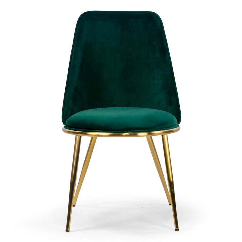 Chaises de salle à manger Anzu Glam en velours vert avec pieds dorés (lot de 2)