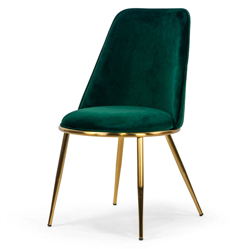 Chaises de salle à manger Anzu Glam en velours vert avec pieds dorés (lot de 2)
