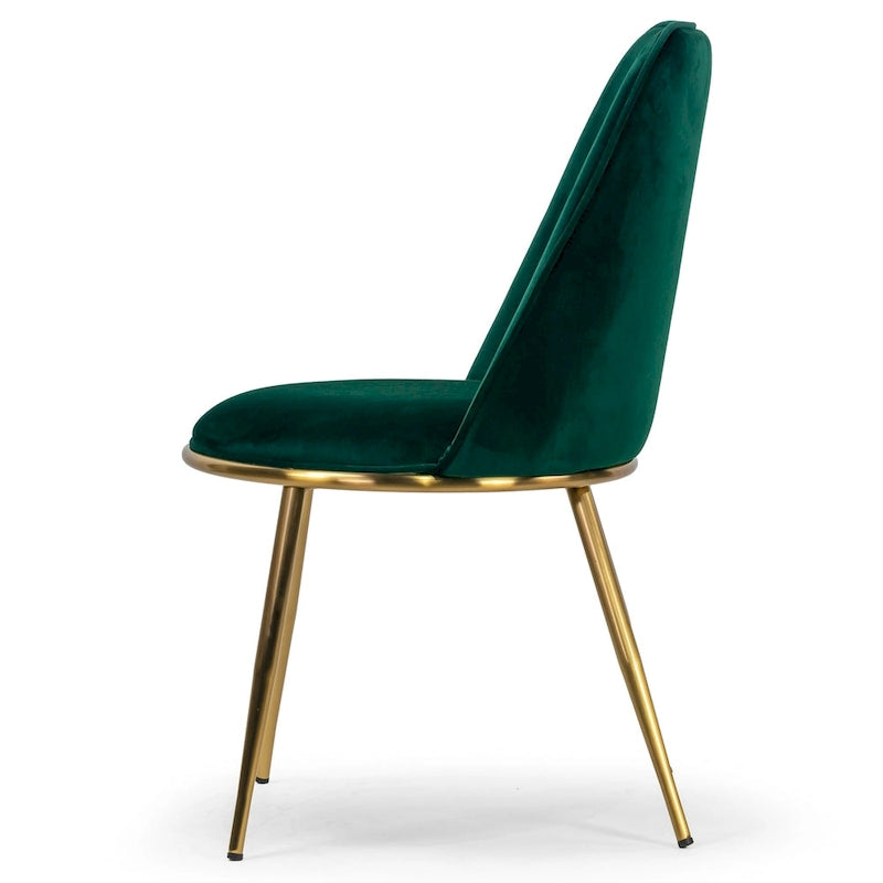 Chaises de salle à manger Anzu Glam en velours vert avec pieds dorés (lot de 2)