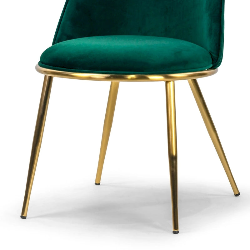 Chaises de salle à manger Anzu Glam en velours vert avec pieds dorés (lot de 2)