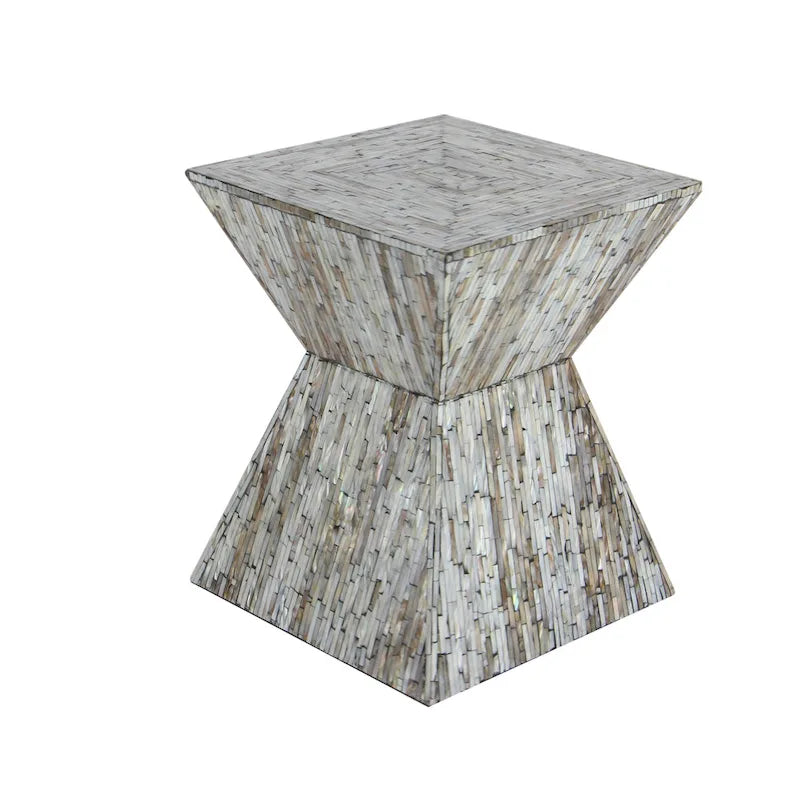 Table d'appoint en nacre faite à la main en forme de sablier - Grise ou Beige - Roche River Decor