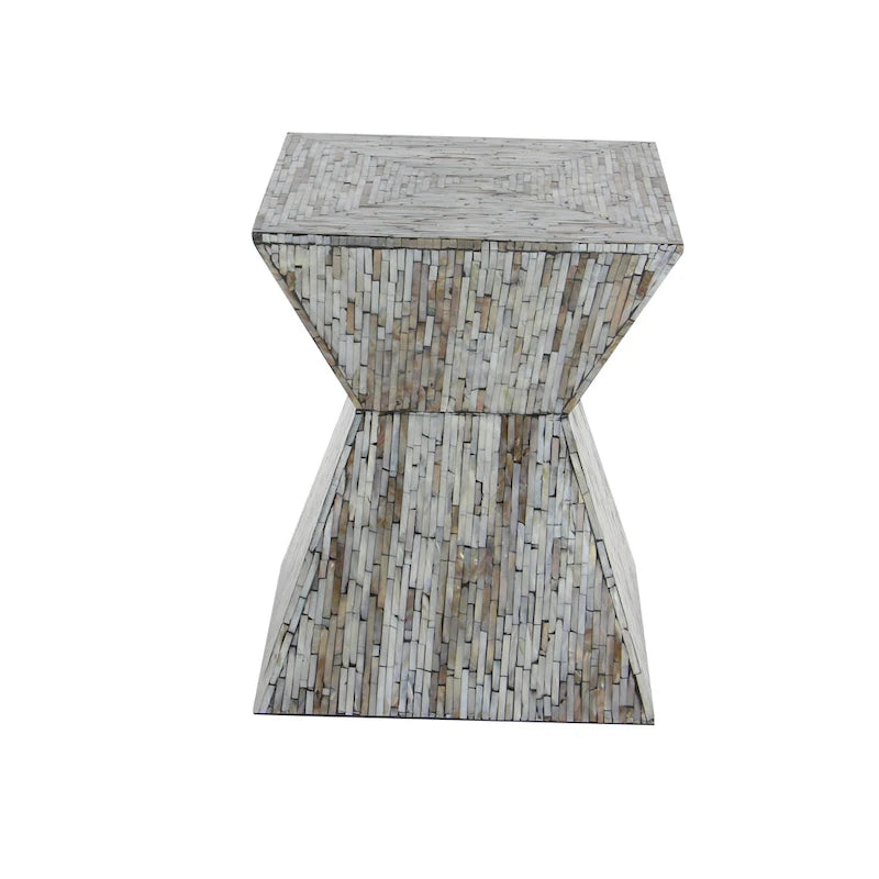 Table d'appoint en nacre faite à la main en forme de sablier - Grise ou Beige - Roche River Decor
