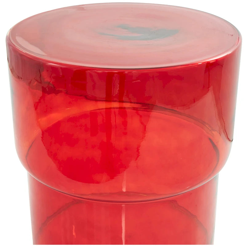 Table d'appoint moderne en verre - Transparente ou rouge - Décor Roche River