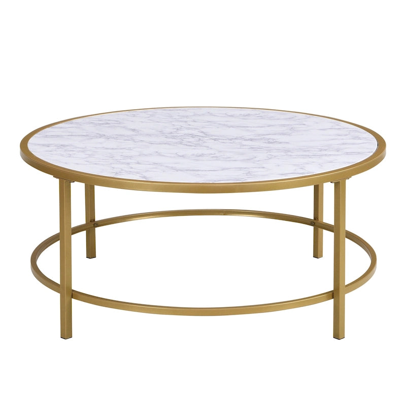 Table basse ronde 36" avec plateau en faux marbre Verazano de Carolina Living - Doré