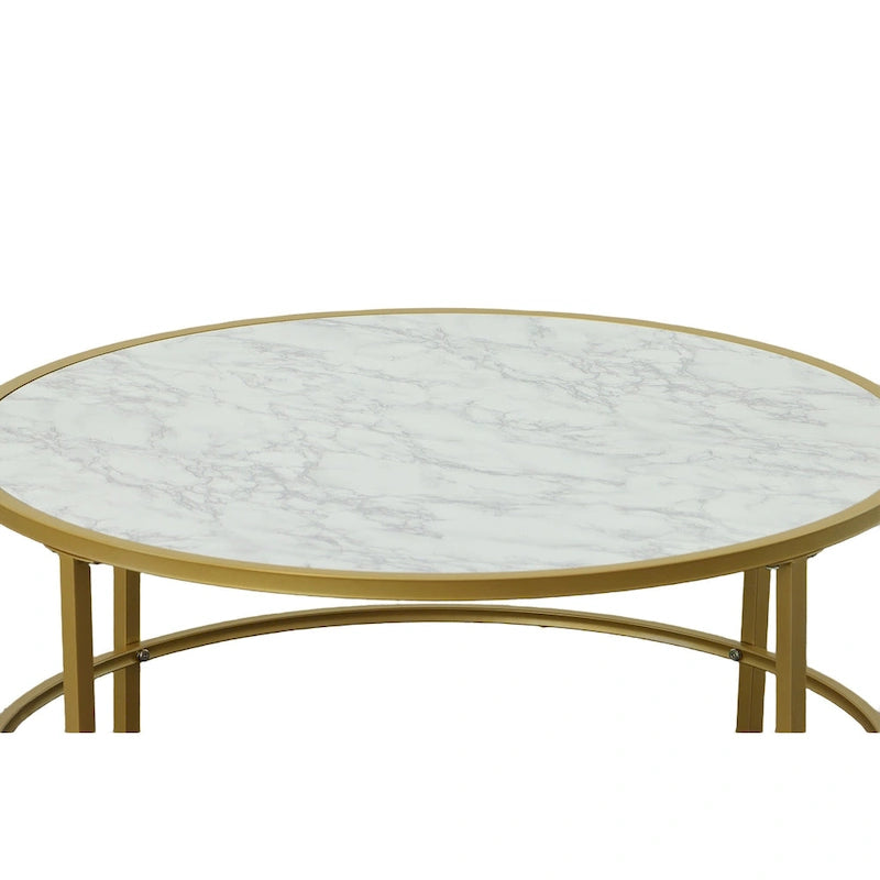 Table basse ronde 36" avec plateau en faux marbre Verazano de Carolina Living - Doré