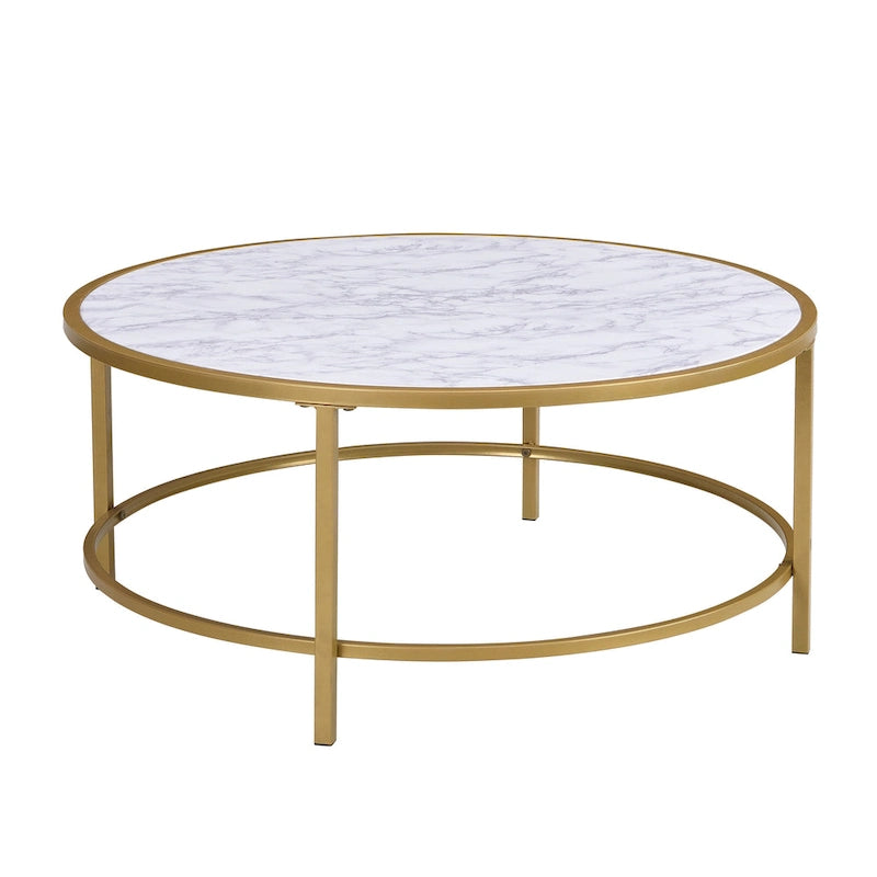Table basse ronde 36" avec plateau en faux marbre Verazano de Carolina Living - Doré