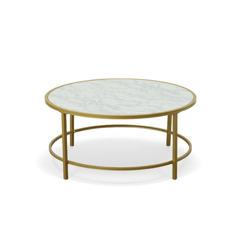 Table basse ronde 36" avec plateau en faux marbre Verazano de Carolina Living - Doré