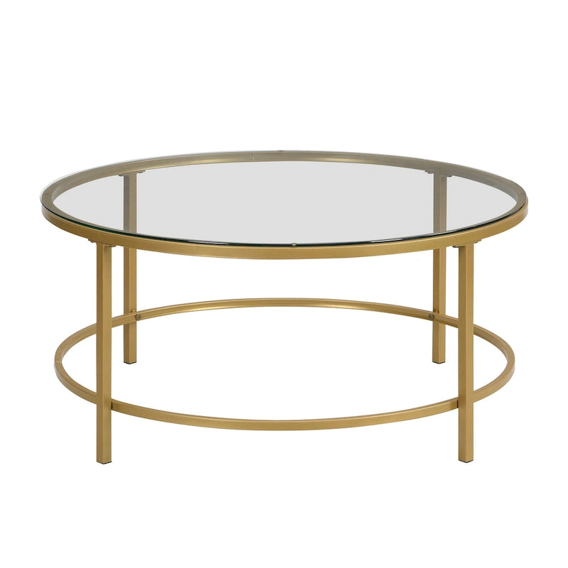Table basse ronde 36" avec plateau en faux marbre Verazano de Carolina Living - Doré
