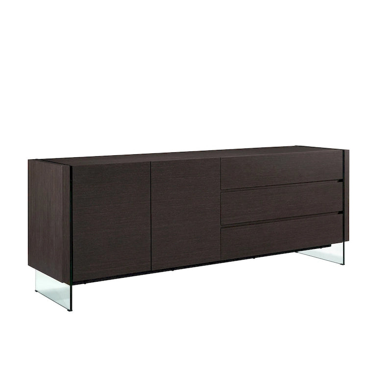 Buffet IL VETRO en laque blanche haute brillance avec verre transparent.