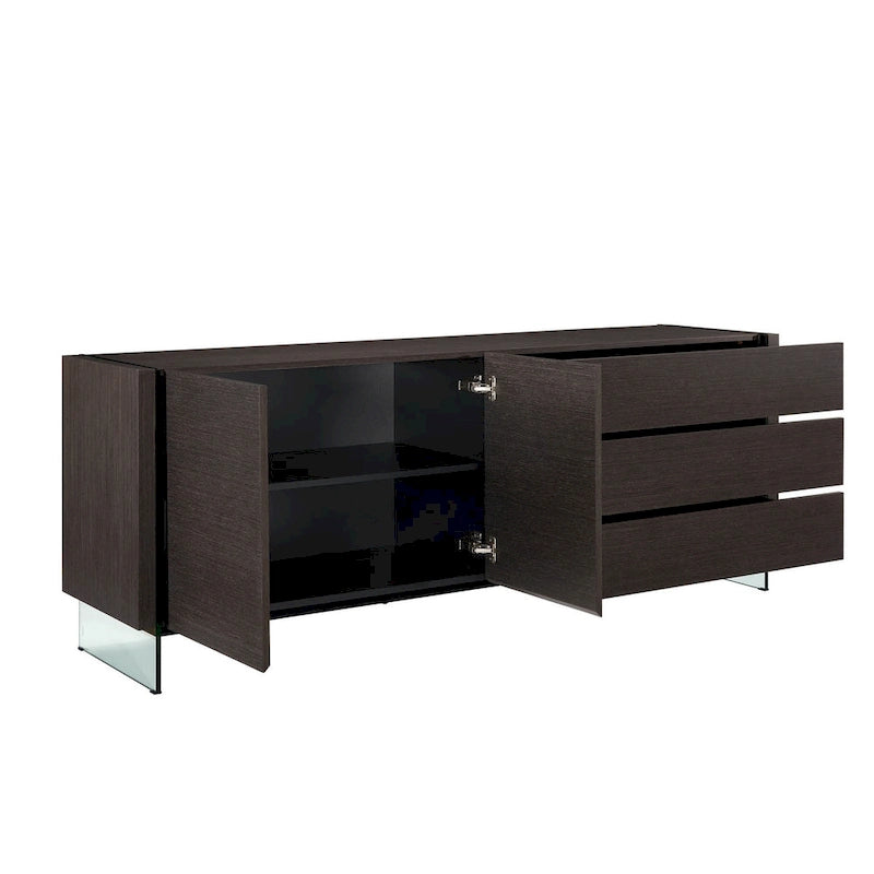 Buffet IL VETRO en laque blanche haute brillance avec verre transparent.