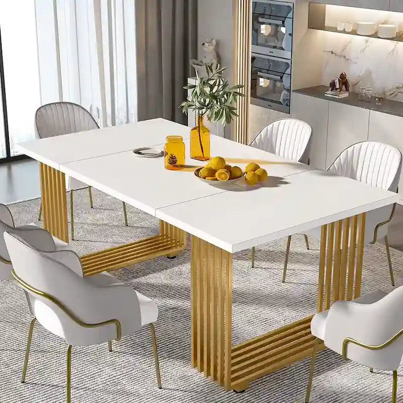 Table de salle à manger moderne pour 6-8 personnes, 180 cm de long, blanche