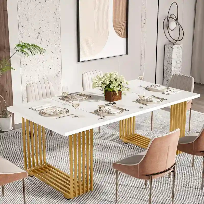 Table de salle à manger moderne pour 6-8 personnes, 180 cm de long, blanche