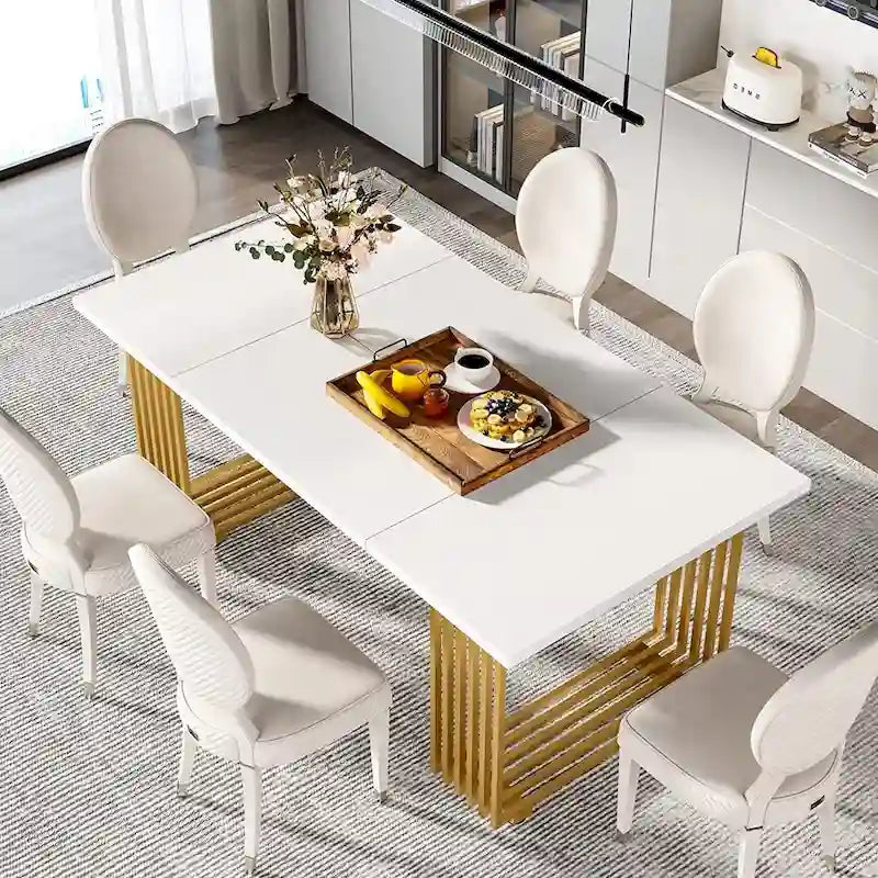 Table de salle à manger moderne pour 6-8 personnes, 180 cm de long, blanche