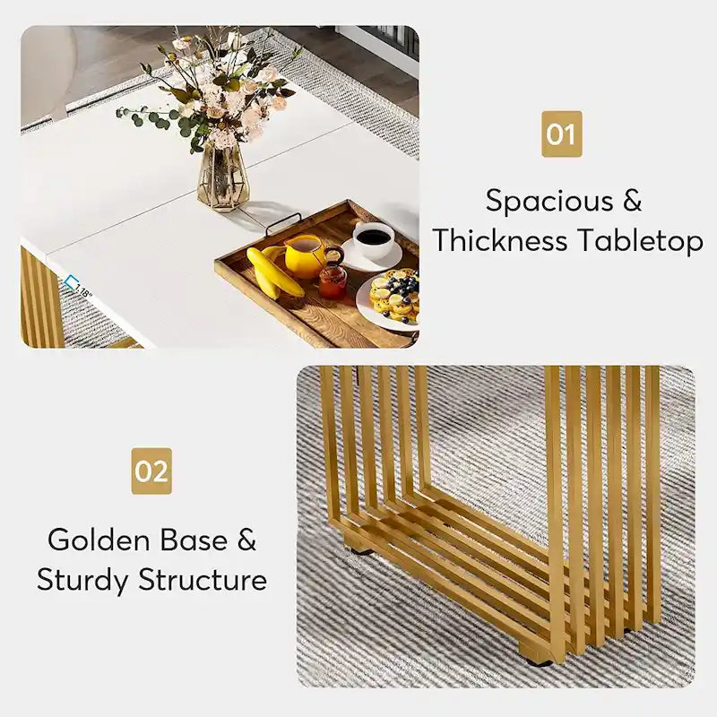 Table de salle à manger moderne pour 6-8 personnes, 180 cm de long, blanche
