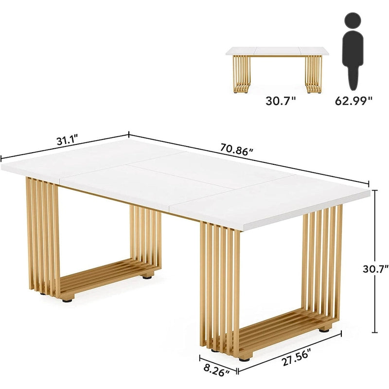 Table de salle à manger moderne pour 6-8 personnes, 180 cm de long, blanche