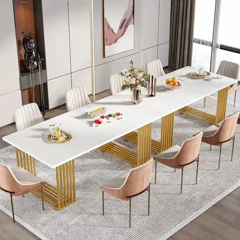 Table de salle à manger moderne pour 6-8 personnes, 180 cm de long, blanche