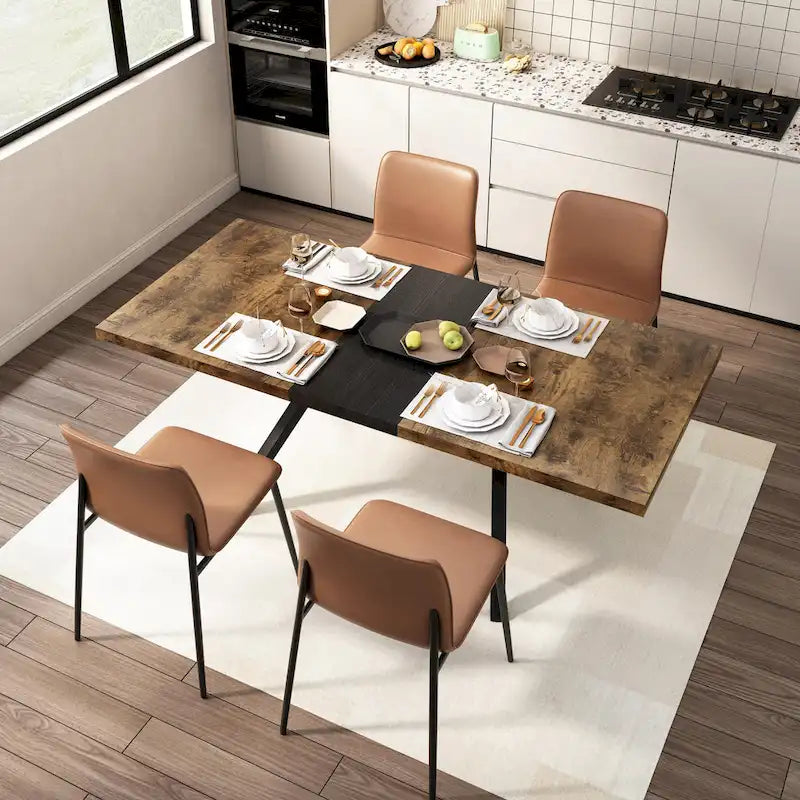 Table à manger rectangulaire rétro avec plateau Carole et plaque centrale noire gaufrée
