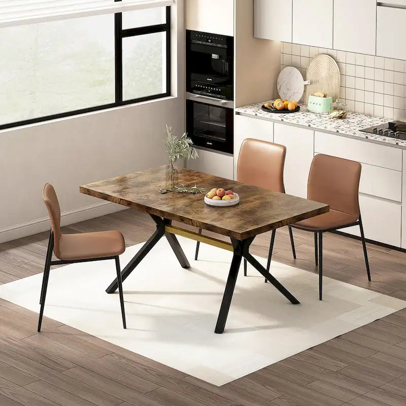 Table à manger rectangulaire rétro avec plateau Carole et plaque centrale noire gaufrée