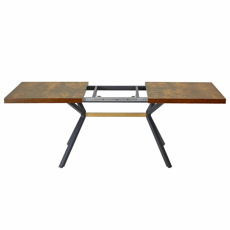 Table à manger rectangulaire rétro avec plateau Carole et plaque centrale noire gaufrée