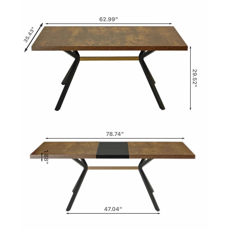 Table à manger rectangulaire rétro avec plateau Carole et plaque centrale noire gaufrée