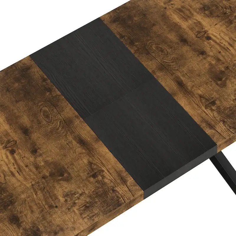 Table à manger rectangulaire rétro avec plateau Carole et plaque centrale noire gaufrée