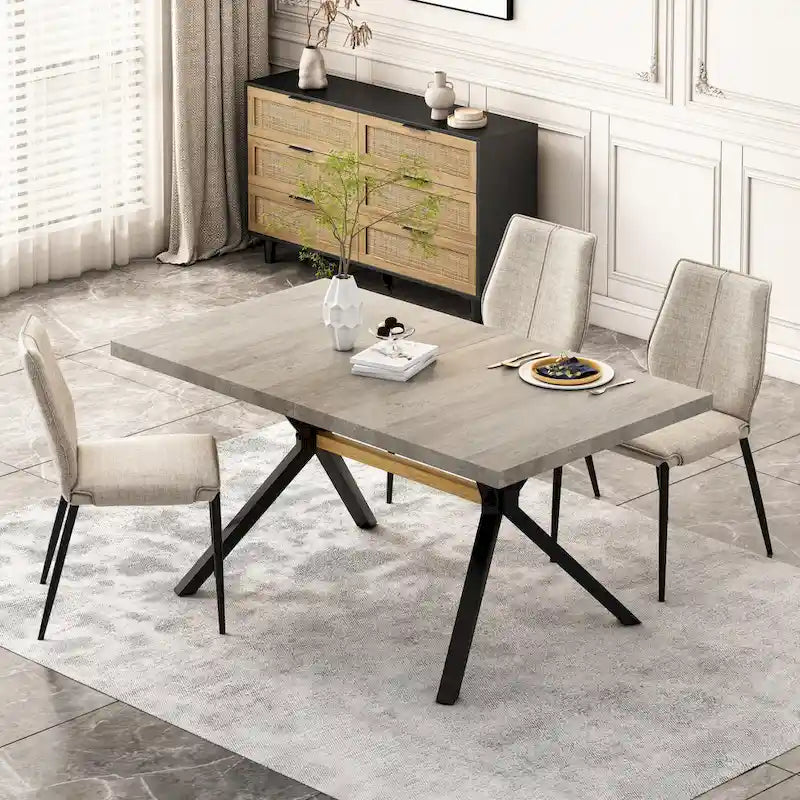 Table à manger rectangulaire rétro avec plateau Carole et plaque centrale noire gaufrée