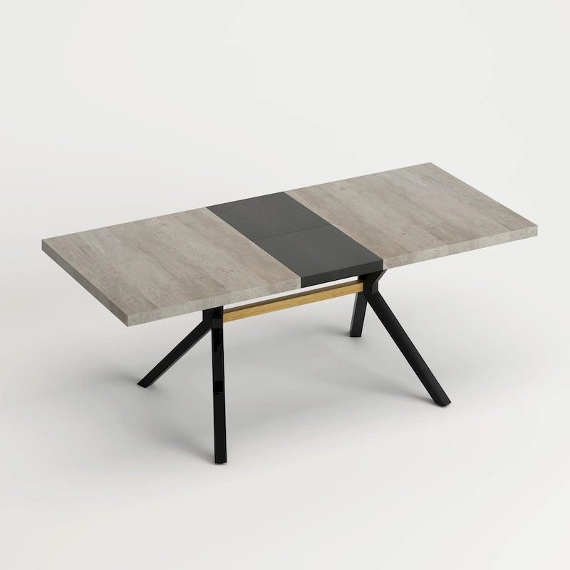 Table à manger rectangulaire rétro avec plateau Carole et plaque centrale noire gaufrée