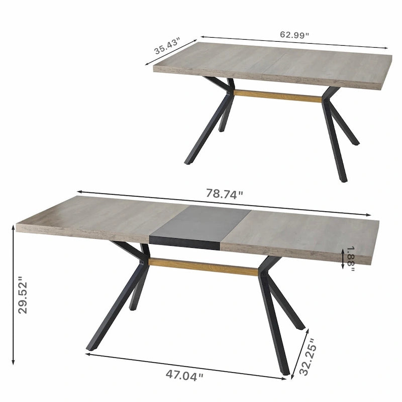Table à manger rectangulaire rétro avec plateau Carole et plaque centrale noire gaufrée