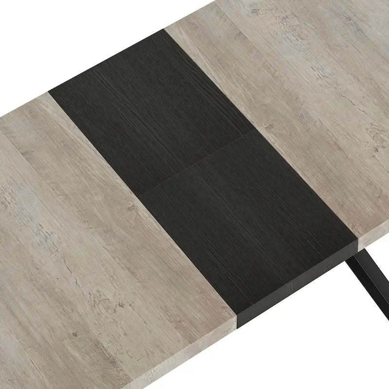 Table à manger rectangulaire rétro avec plateau Carole et plaque centrale noire gaufrée