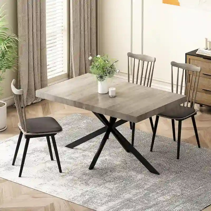 Table à manger rectangulaire rétro avec plateau Carole et plaque centrale noire gaufrée