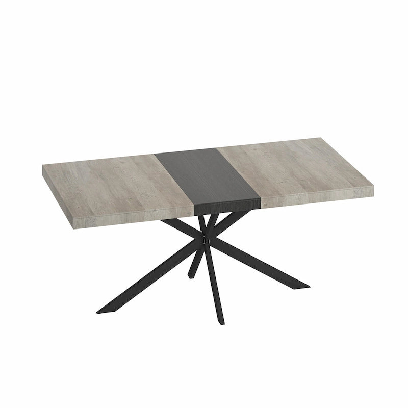 Table à manger rectangulaire rétro avec plateau Carole et plaque centrale noire gaufrée