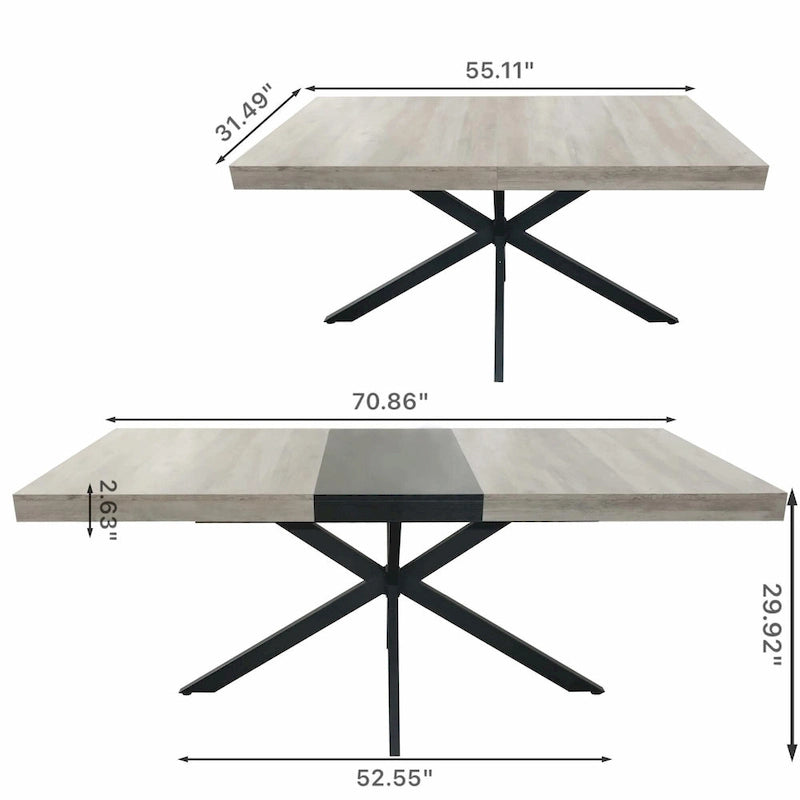 Table à manger rectangulaire rétro avec plateau Carole et plaque centrale noire gaufrée