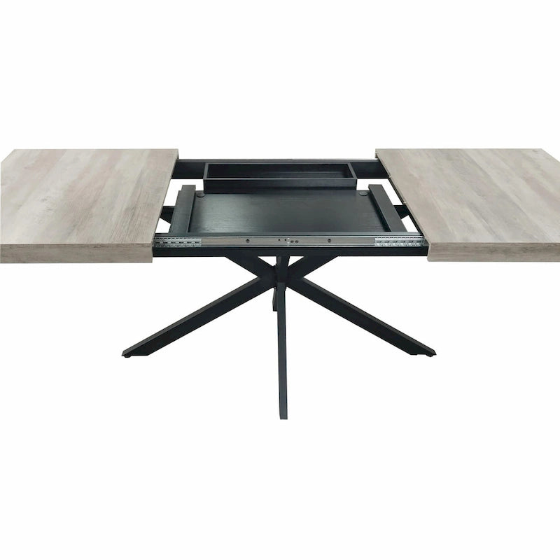 Table à manger rectangulaire rétro avec plateau Carole et plaque centrale noire gaufrée