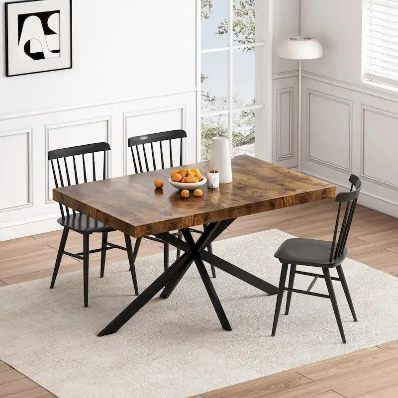 Table à manger rectangulaire rétro avec plateau Carole et plaque centrale noire gaufrée