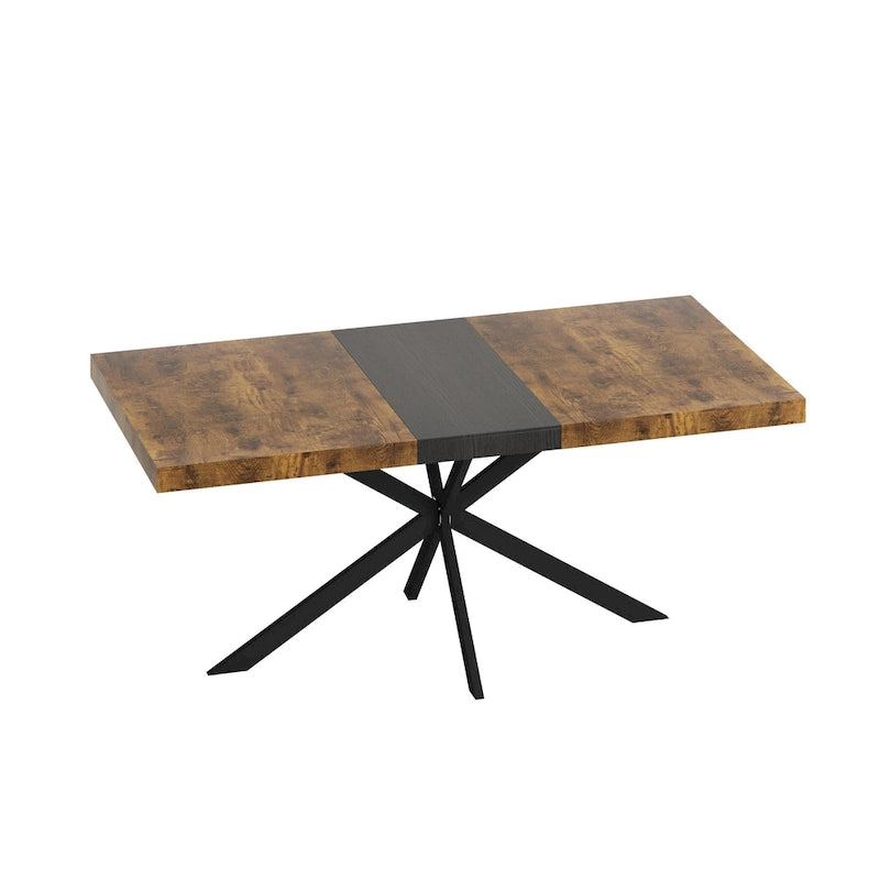 Table à manger rectangulaire rétro avec plateau Carole et plaque centrale noire gaufrée