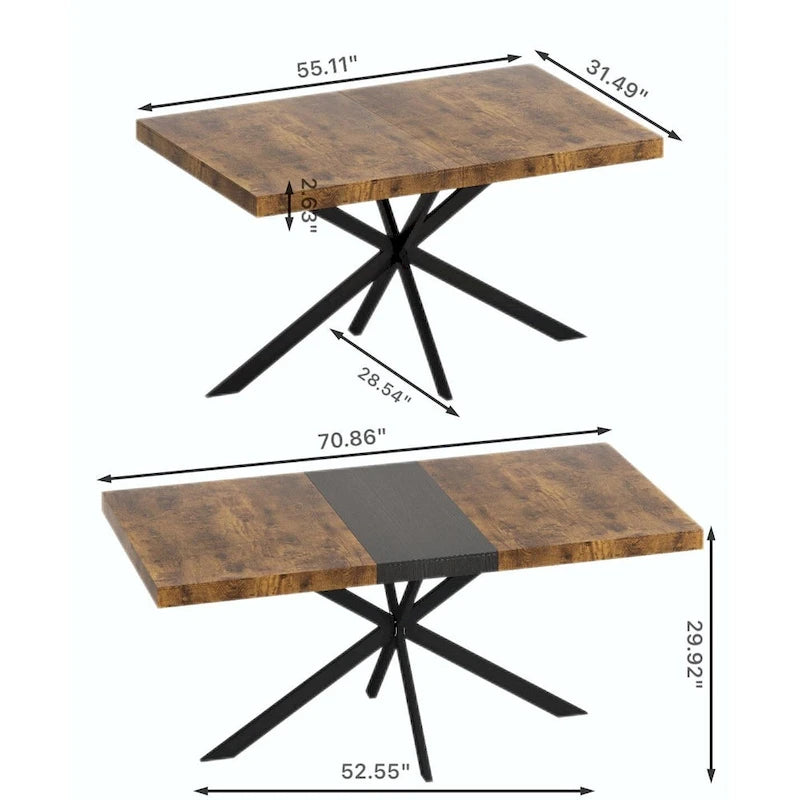 Table à manger rectangulaire rétro avec plateau Carole et plaque centrale noire gaufrée