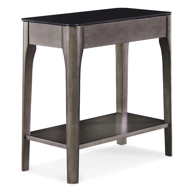 Table d'appoint étroite Copper Grove Hemer avec plateau en verre noir