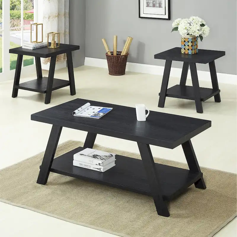 Roundhill Furniture Athens Ensemble de 3 tables étagères contemporaines en bois répliqué