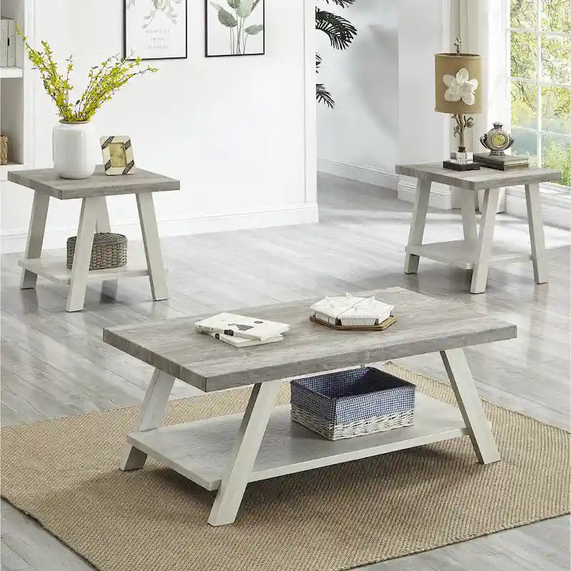 Roundhill Furniture Athens Ensemble de 3 tables étagères contemporaines en bois répliqué
